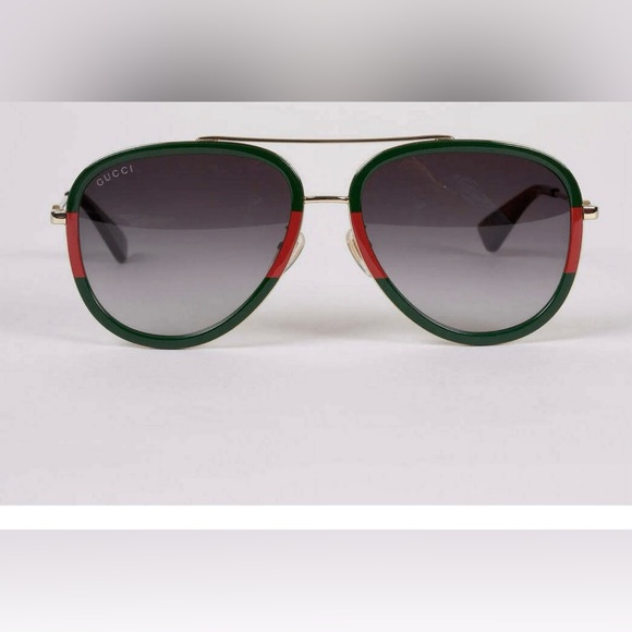 Gucci Women's Aviator Sunglasses with Grey Lenses, Green/Red - Picture 1 of 2